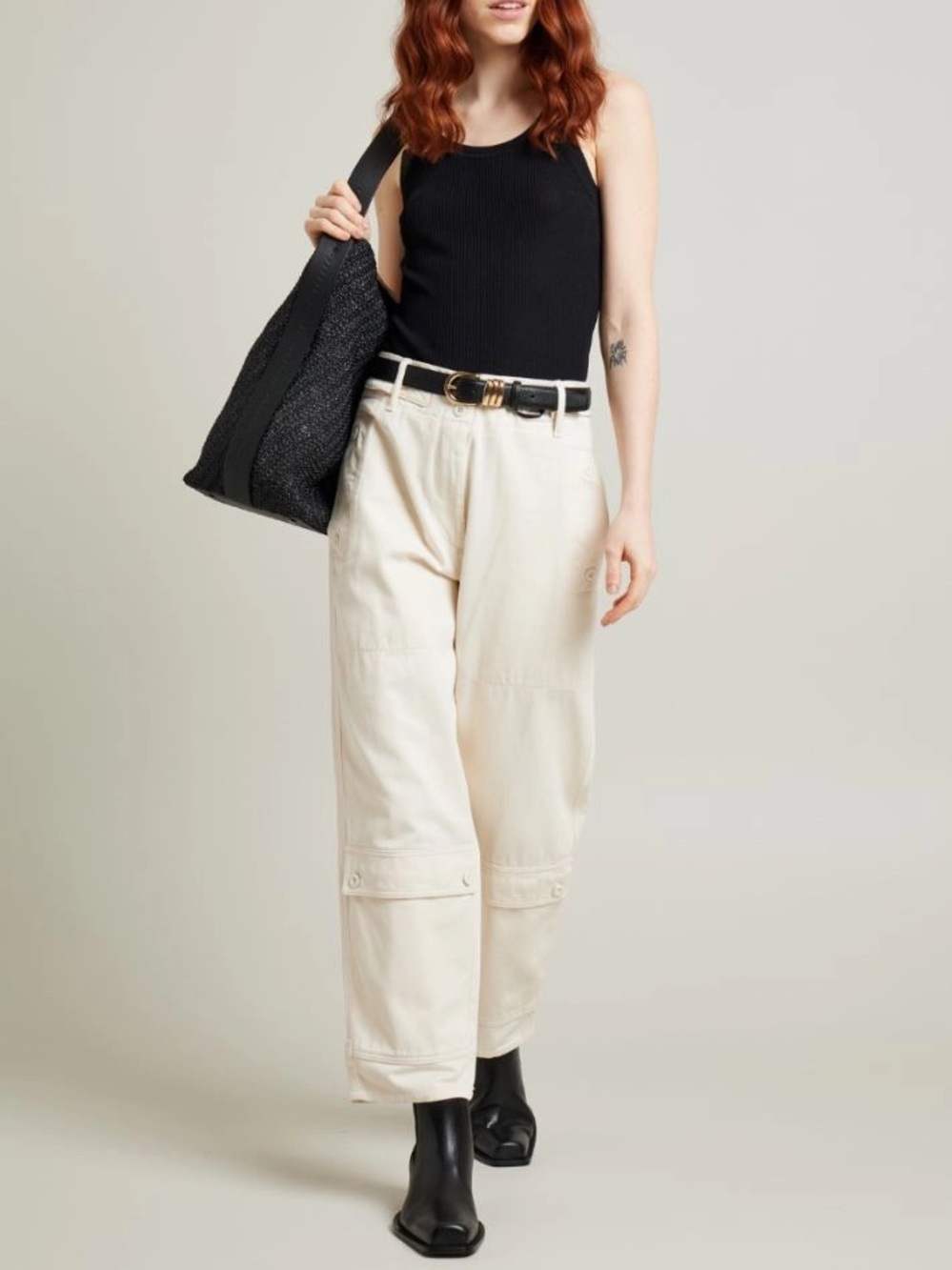 Weekend Max Mara Wide-Leg Utility Pants in Cream